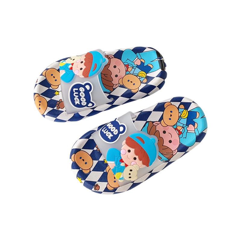 Children's Summer Cartoon Ankle Slippers for Girls Boys Indoor Outdoor Soft PVC Outsole Non-Slip Slide Sandals for Children