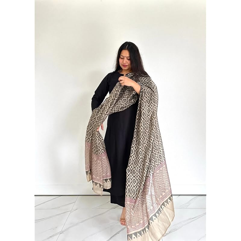 ANNI DESIGNER Women' Rayon Blend Straight Solid Kurta with Pant & Dupatta (Jamana Black Black XXXXXLarge)