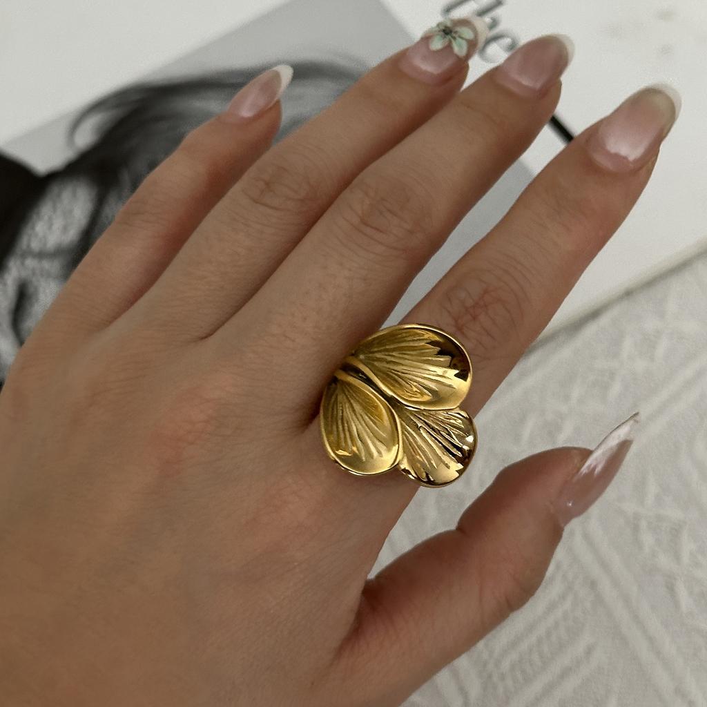 Stainless Steel Irregular Geometry Ring for Women Men Gold Color Leaves Twist Cross Wave Pattern Finger Ring Minimalist Jewelry