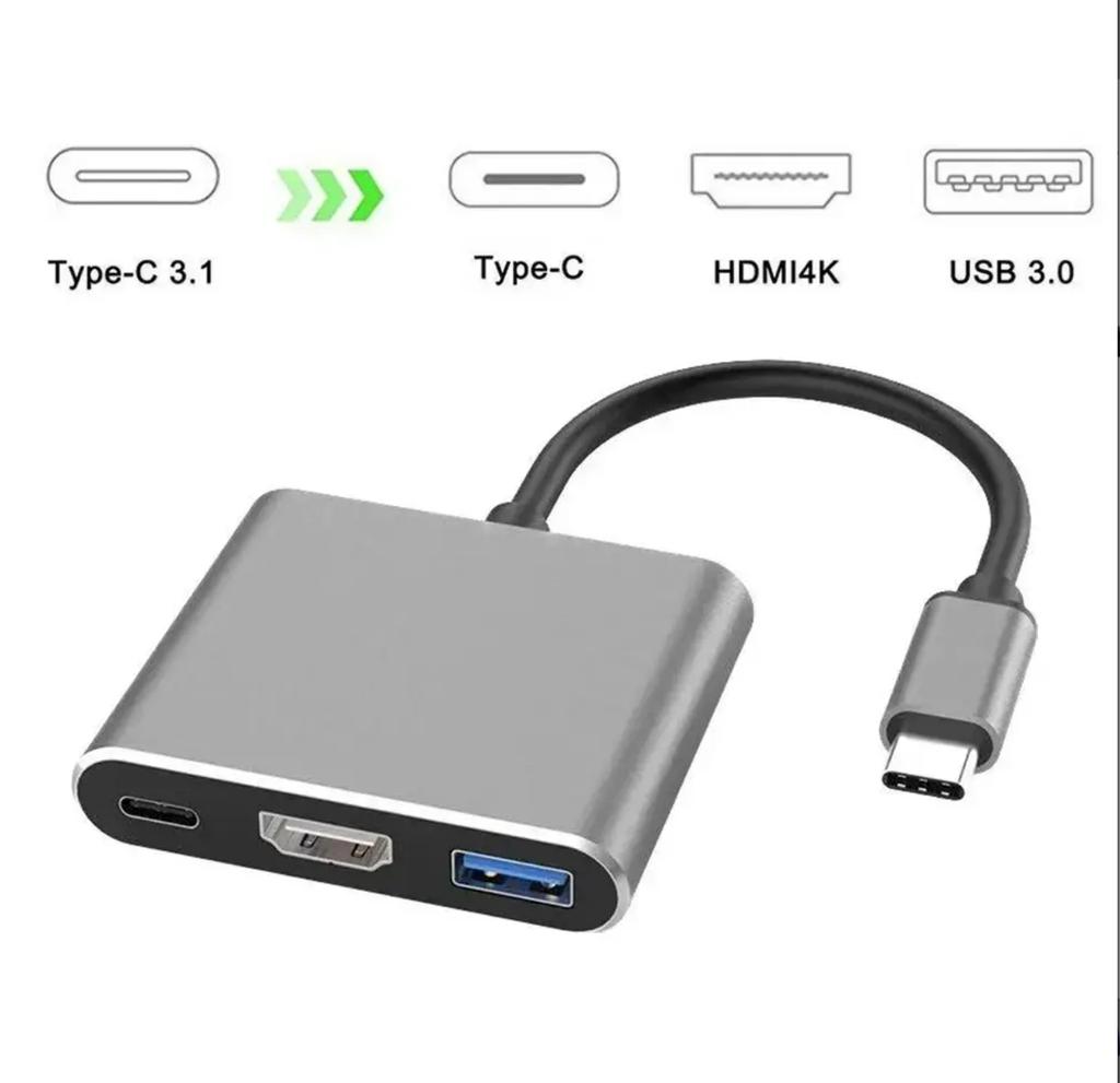 SUNROZ Type-C To HDMI USB 3.0 Adapter for MacBook Apple Samsung Asus HP Type-C USB Hub 4K, Gray (A486760)