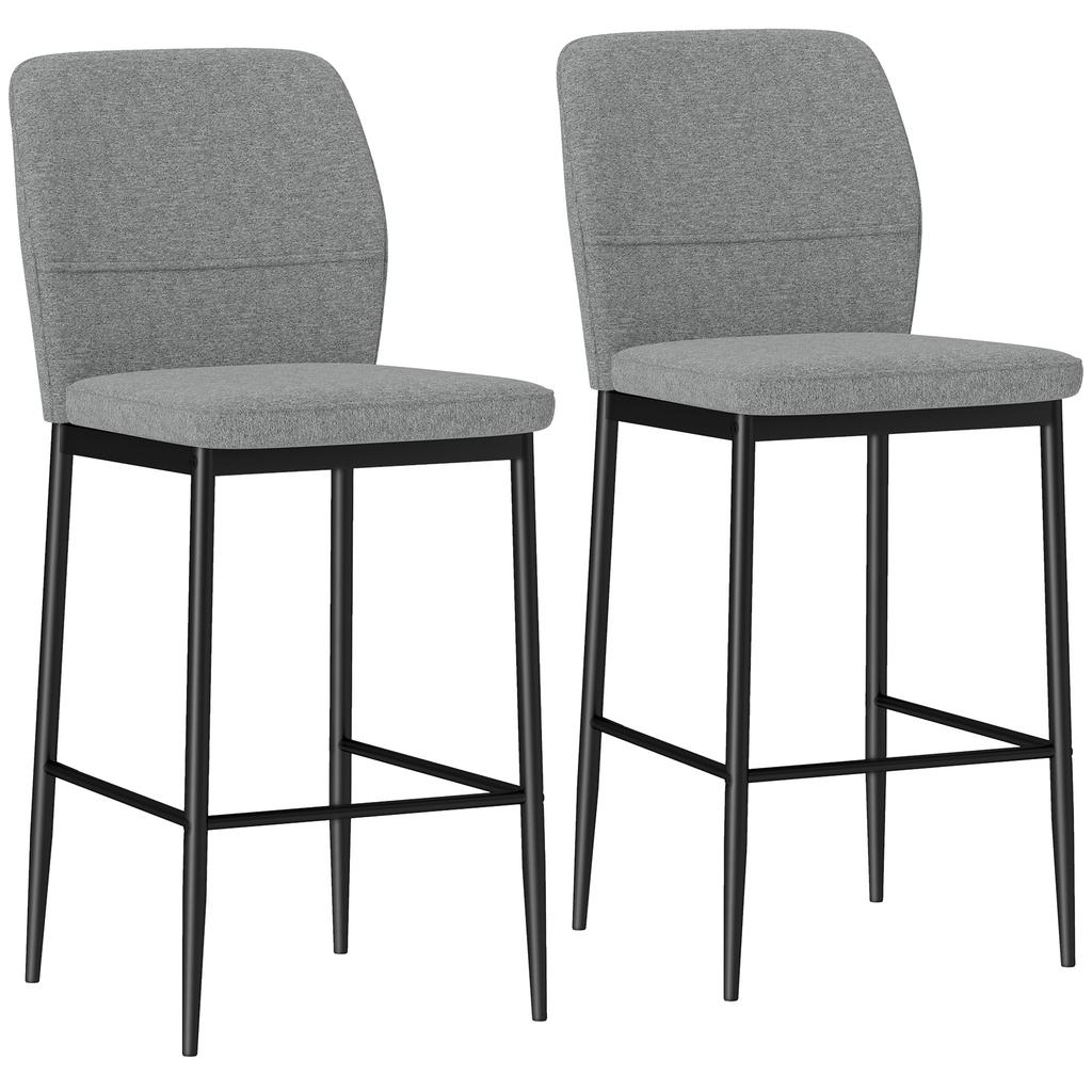 Set Of 2 High Bar Stools With Velvet Upholstery And Steel Legs For Kitchen Dining Bar 41x52x97 Cm Gray
