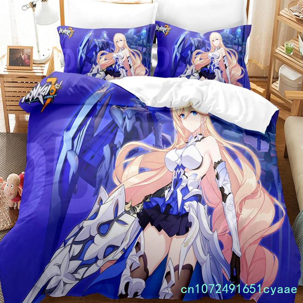 3D Аниме Honkai Impact 3rd Постельный комплект Принтованный Декоративный 2/3 предмета Комплект пододеяльника Постельное белье Покрывало Домашний Для Взрослого Ребенка Подростка