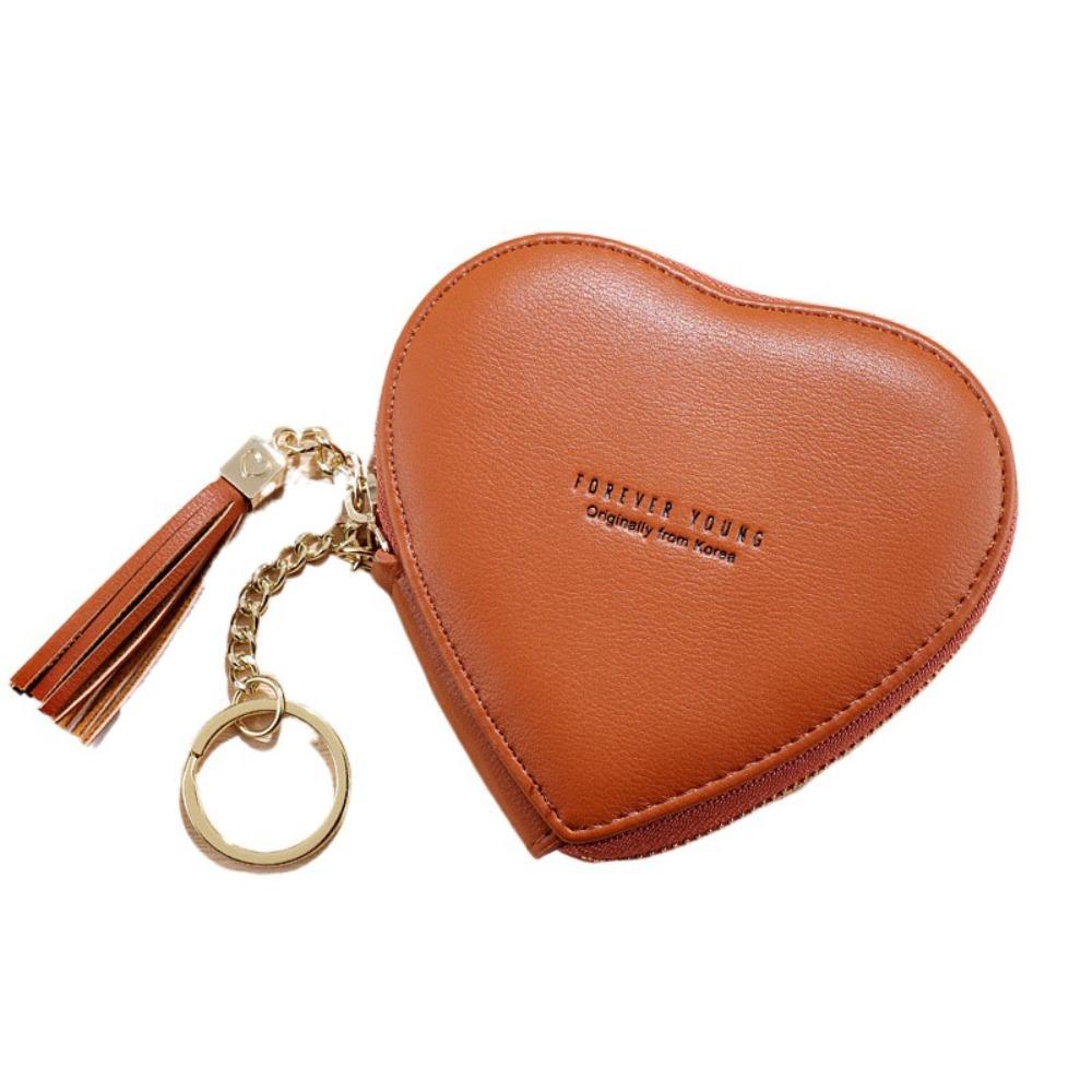 Zipper Heart Shape Wallet PU Leather Earphone Bag Fashion Love Heart Coin Purse Daily