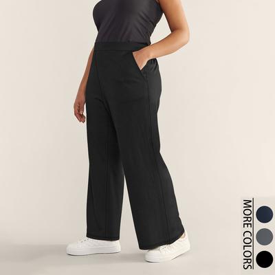 Брюки прямого кроя больших размеров с широкими штанинами, эластичной талией, повседневные, свободного кроя, черные, стройнящие, лестные, брюки для йоги больших размеров