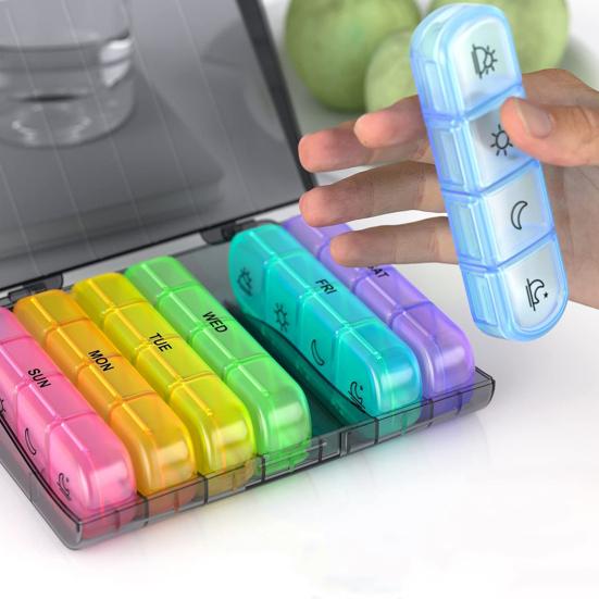 Еженедельный органайзер для таблеток 4 раза в день, 28 отделений, прочный, прозрачный, черный, для путешествий на 7 дней, контейнер для хранения таблеток и капсул