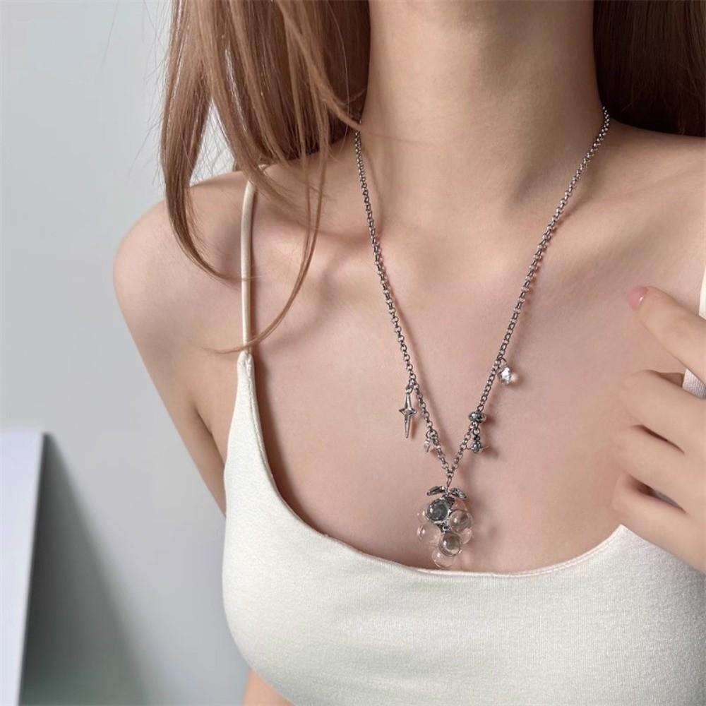 Saturn Grape Cluster Necklace Translucent Fruit Cluster Charm Starburst Choker Photoshoot