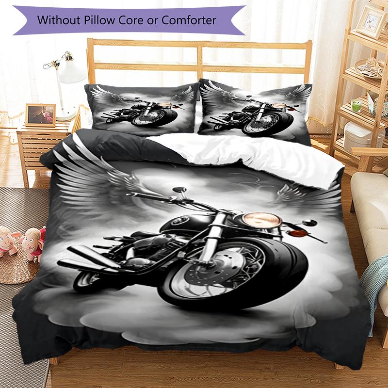 3pcs Motorcycle Bedding Set Duvet Cover Closure Includes 1 Duvet Cover & 2 Pillowcases, Soft and Comfortable for All Seasons.