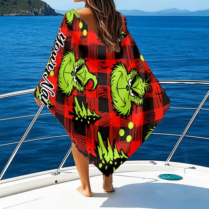 1pc Crunch Christmas2 Beach Towel with Custom Name, Beach/Swimming/Bath/Picnic/Camping Towel, Suitable for Seaside Beaches