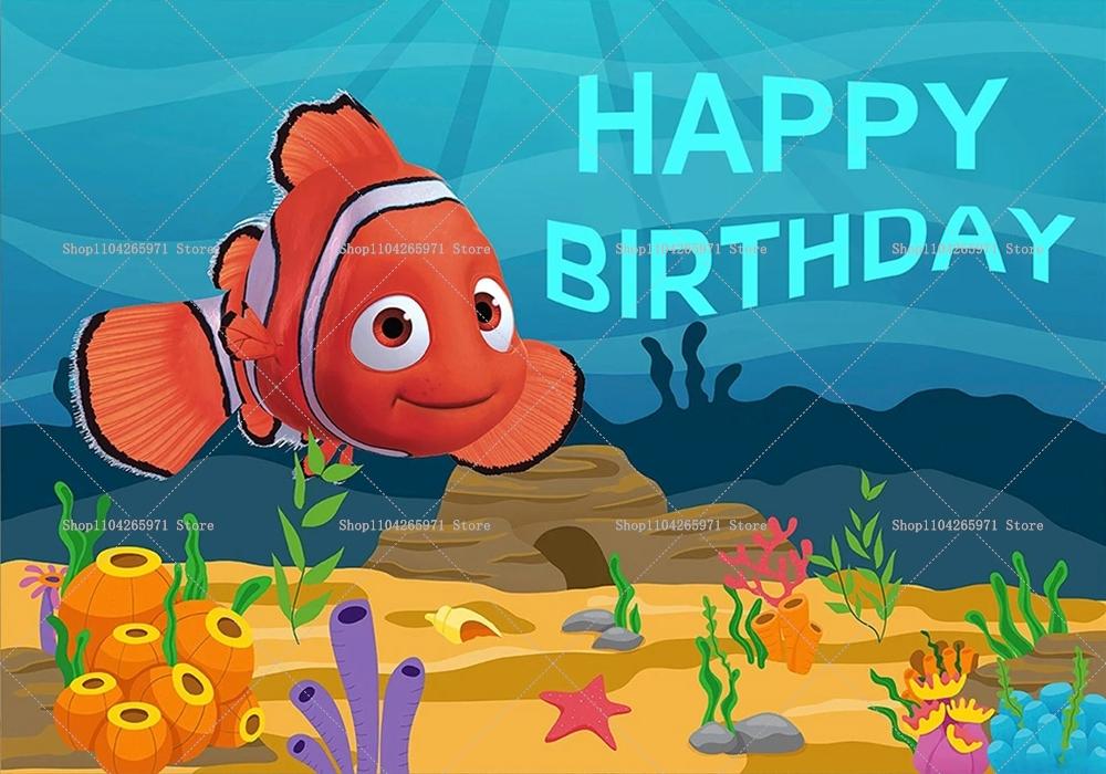 Cartoon Nemo Dory Party Vinyl Background Disney Finding Nemo Backdrops Wall Cloth Baby Shower Birthday Party Decor Gifts