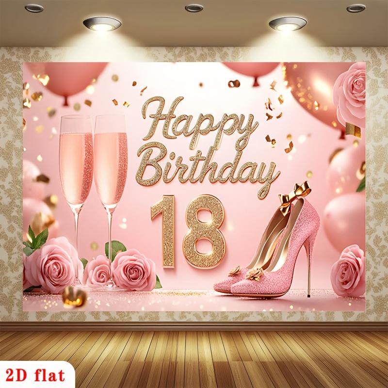 1 pair of fashionable 18th birthday pink rose glitter high heels with champagne polyester background cloth suitable for party