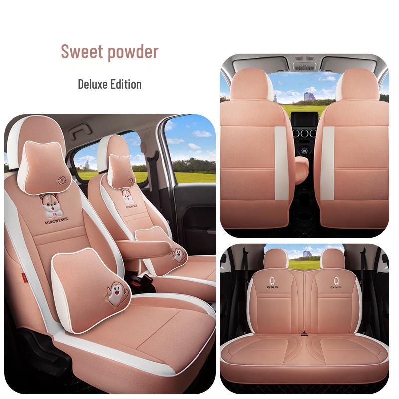 Great Wall ORA Cartoon Full Linen Four Seasons Seat Cushion for Five-Seat Electric Cars.