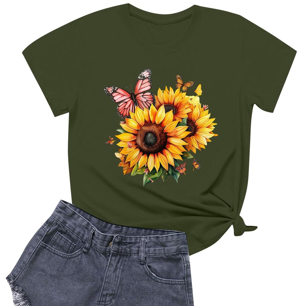 Женская модная повседневная футболка с круглым вырезом и короткими рукавами