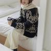 Chic Retro Korean Stand Collar Color Block Knit Cardigan