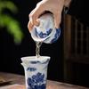Retro Blue and White Kung Fu Tea Set, Home Creative Ceramic Cover Bowl, a Complete Set of Gift Boxes, Business Gifts