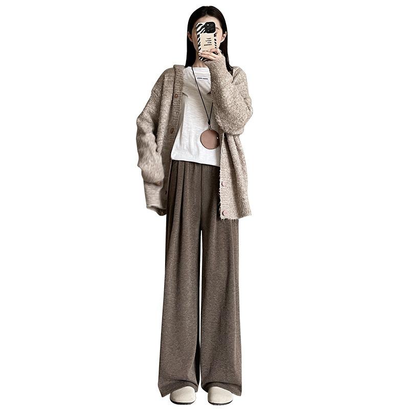 Fleece glutinous rice pants women's autumn and winter new small drape loose lazy straight casual thickened wide-leg pants