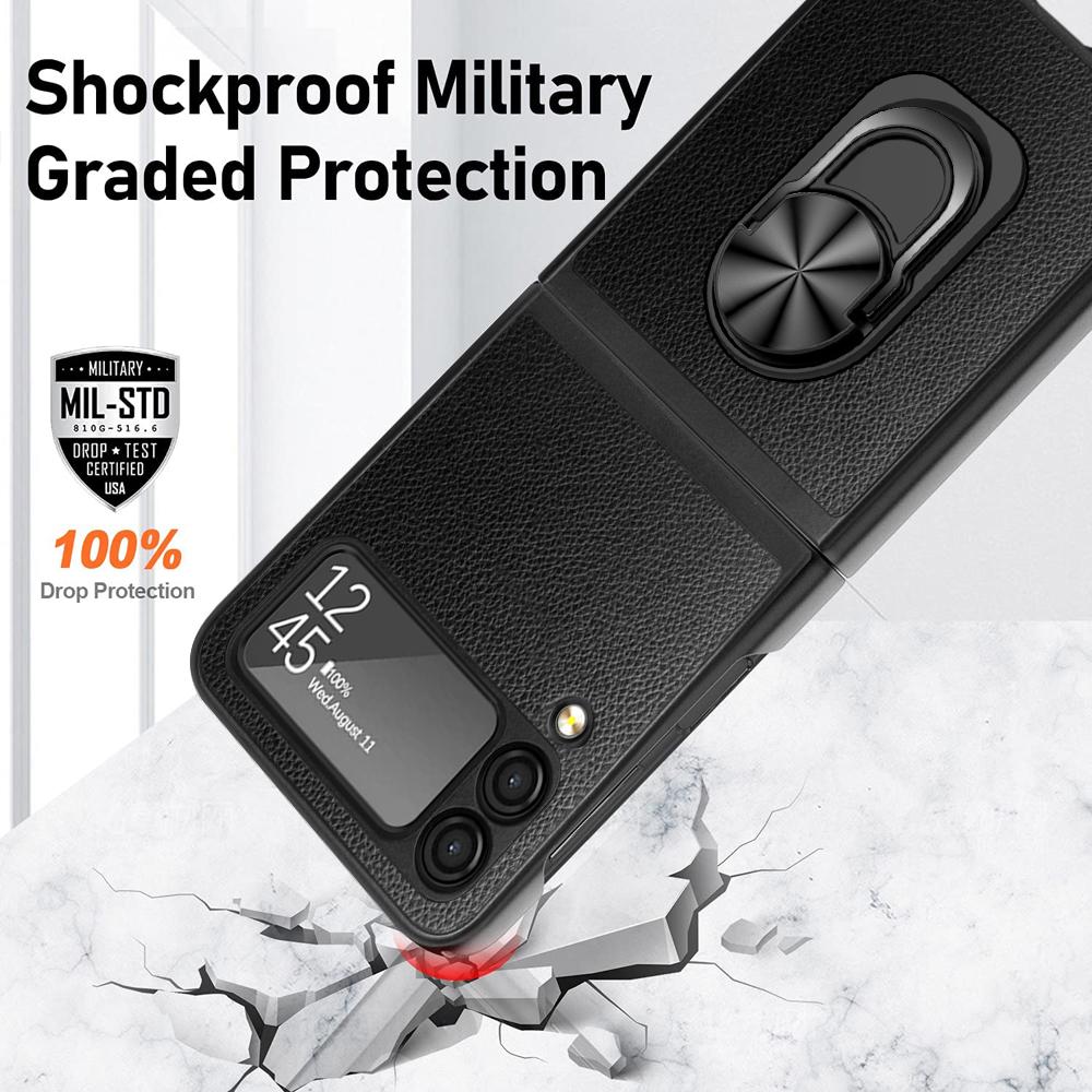 Модный матовый кожаный чехол для Samsung Galaxy Z Flip 3 Flip4 Flip 4 5g Flip3 Finger Ring Thin Protective Cover Funda