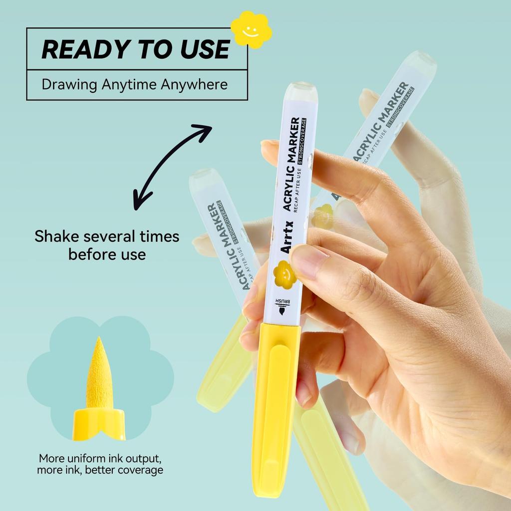 Arrtx Акриловые 36 кистей-маркеров для минеральных и художественных маркеров, цвета, тип прямой заправки, водостойкие, для рисования, стекла, дерева, камня, керамики, ткани,
