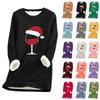 Women's Round Neck Long Sleeve Christmas Print Thickened Plush Cashmere Warm Long Top
