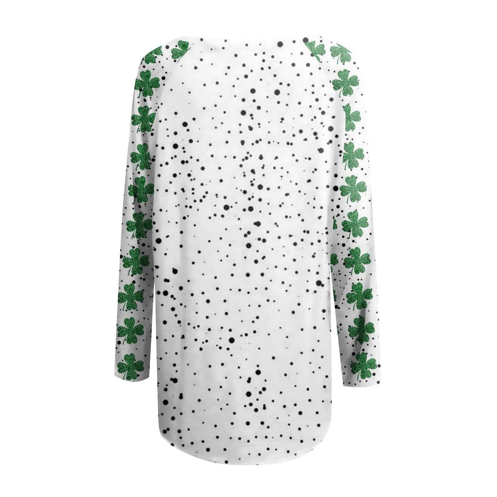 Fashionable Women's Casual Loose Round Neck Long Sleeved Saint Patrick Printed T-shirt Top