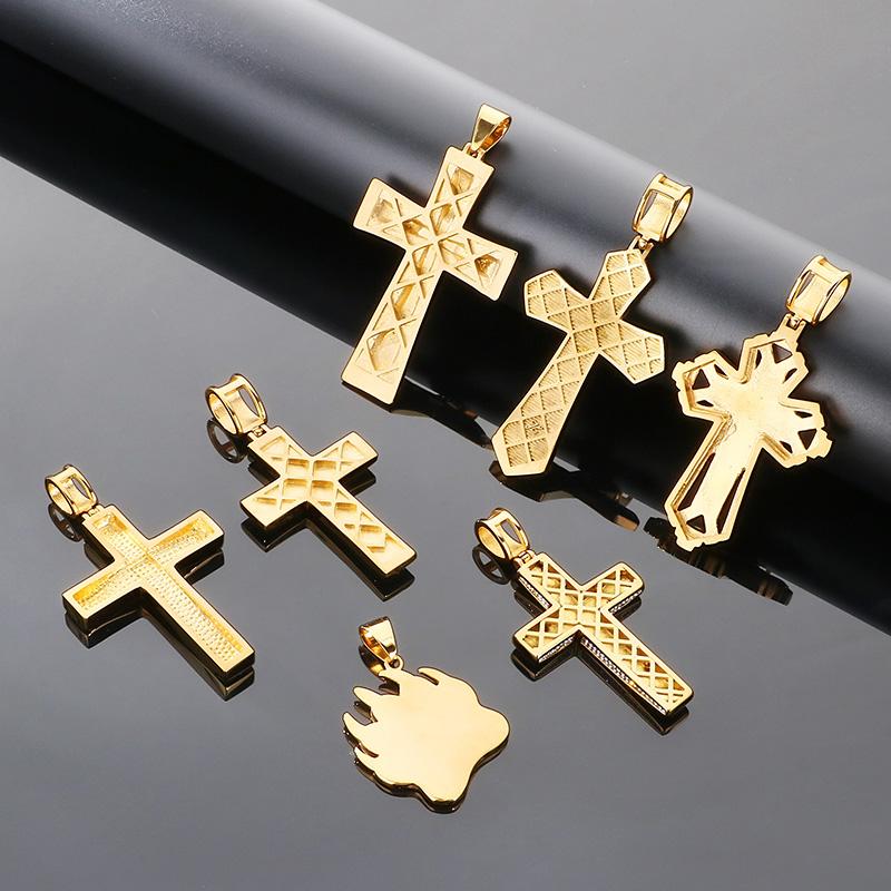 Hip Hop Gold Color Zirconia Dog Paw Pendant Necklace for Men Larger Cross Stainless Steel Jewelry Rock Women's Accessory Gift