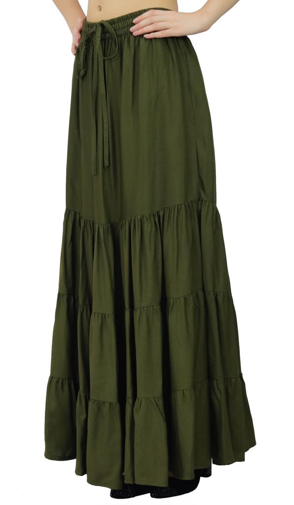 Bimba Длинная расклешенная юбка макси-ярус в стиле бохо с эластичной резинкой на талии из вискозы в стиле бохо