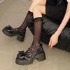 Fashion 2025 New Women's Shoes Ankle Straps Womens Pumps Platform Women Leather Bows Mary Jane Punk Gothic Chunky Heel Chaussures Femme