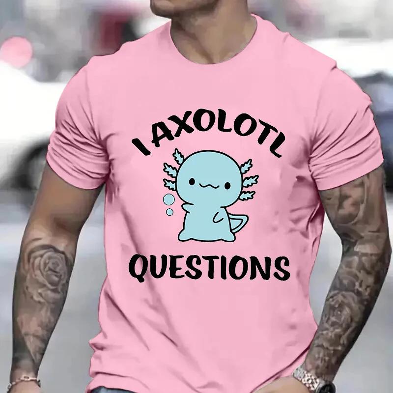 Милая футболка с изображением Аксолотля в стиле аниме для мужчин, футболки с рисунком манги, забавные футболки, одежда с коротким рукавом, футболки унисекс с изображением Аксолотля в стиле мультфильма