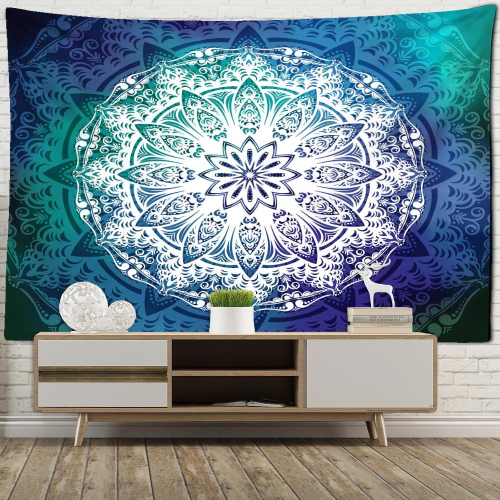 Синий Зеленый Мандала Гобелен Настенный Цветочный Арт Таинственный Хиппи Тапиз Эстетическая Комната Гостиная Домашний Декор