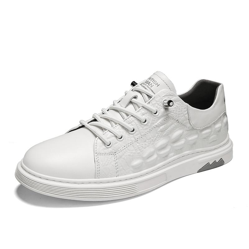 Luxury Brand Vulcanized Shoes Fashion Men Casual Shoes Outdoor Non-slip Walking Flats Genuine Leather Crocodile Pattern Sneakers
