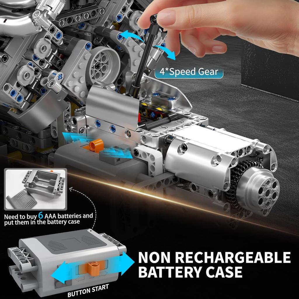 MOULD KING 10201 Технический игрушечный автомобильный двигатель Моторизованный суперкар W16 Двигатель + Трансмиссия Строительный блок Кирпич Подарок детям