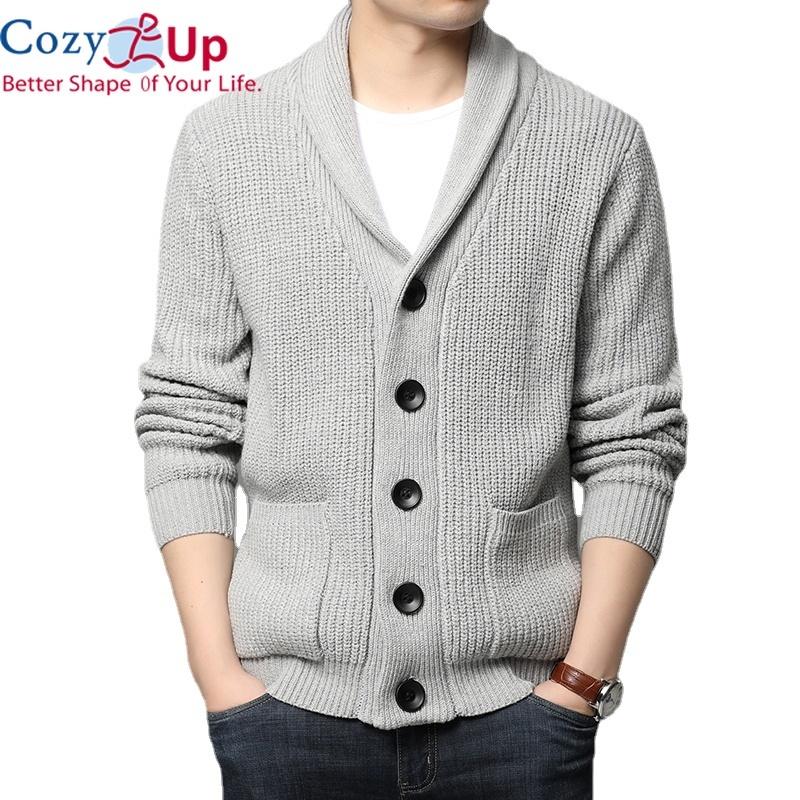 Cozy Up Мужской кардиган с длинными рукавами и воротником из овечьей шерсти