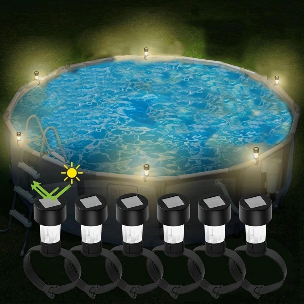 6pcs with Zip Tie Pool Fence Light Solar Powered Garden Lighting New Solar Pool Light for Home Yard
