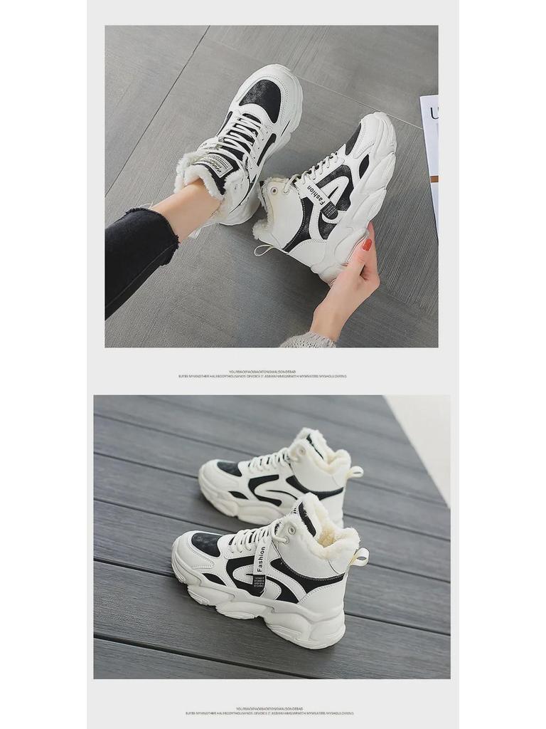 A09 Женские высокие бархатные туфли для папы - зимняя версия 2025 года, теплая хлопковая спортивная обувь в корейском стиле для студентов