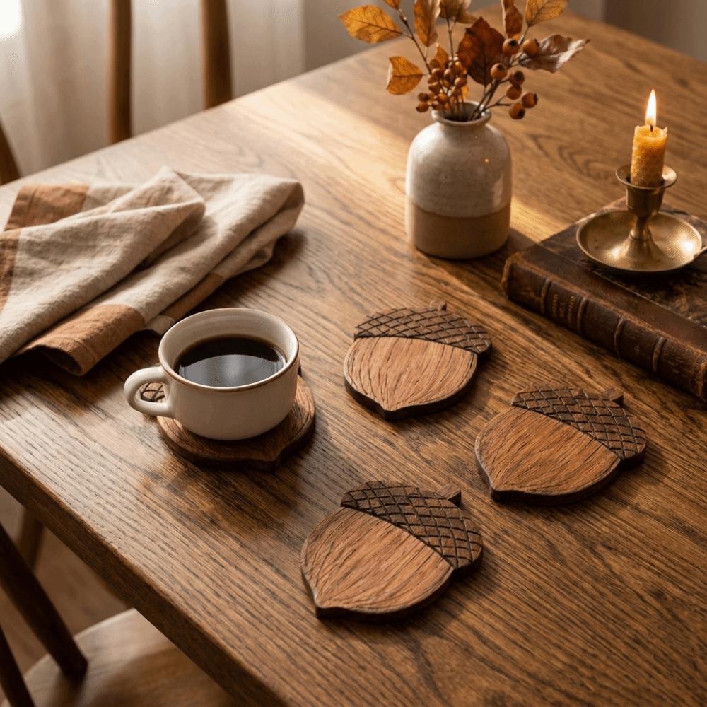 5PCS Anti Scald Acorn-Shaped Coasters 2D Flat Insulation Pad Multipurpose Drink Pad Holiday Decor