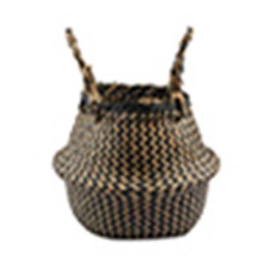 Folding Straw Wicker Storage Basket Handle Garden Flower Pot Planter Laundry Bag