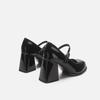 High Heels Women's Retro Black College Style One-word Buckle Square Head Thick Sole Thick Heel Small Leather Shoes Mary Jane Single Shoes