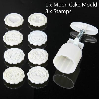 8 шт./1 компл., форма для изготовления лунного торта, ручное давление с Mooncake, 8 штампов, цветы, круглые мотивы, бисквитная моль