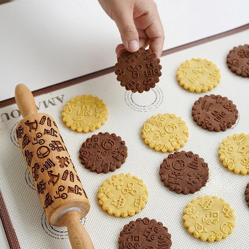 Мультяшный бисквитный принт, катящийся снежинка, лось, деревянный узорчатый ролик, форма для выпечки своими руками, рождественские аксессуары для выпечки на Хэллоуин