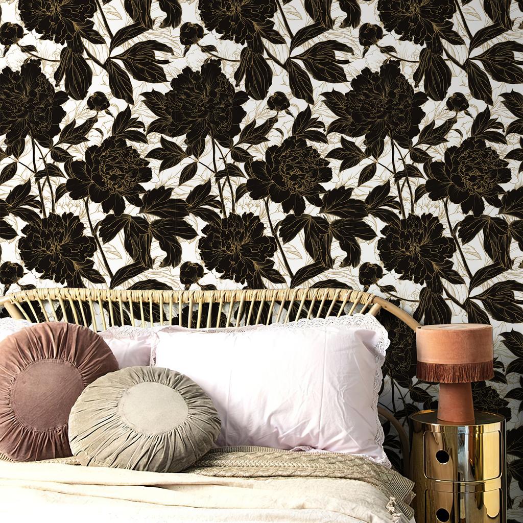Ретро Черный Золотой Цветочный Линейный Обои Винтажный Домашний Декор Водонепроницаемая Контактная Бумага Цветок Мебель Шкаф Наклейка