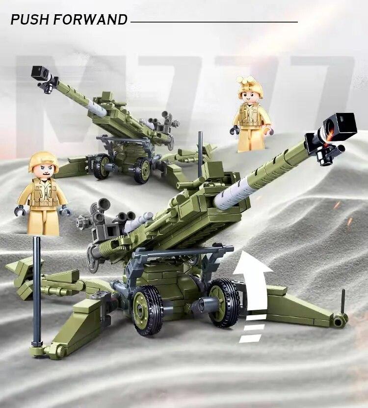 WW 2 Military The M777 Light Howitzer Army War Weapon Building Blocks Kits Bricks Classic Model Kids Toys Boys Gifts
