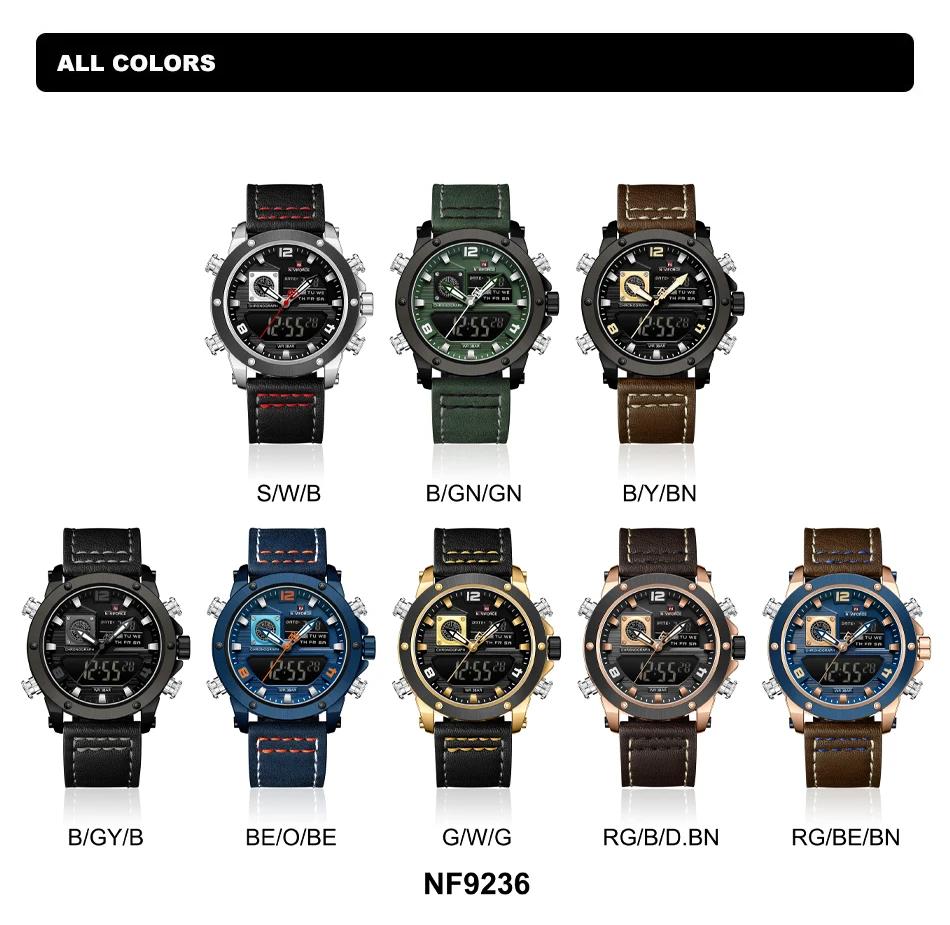 NAVIFORCE Luxury Men Quartz Watch Waterproof Multifunctional Bracelet Dual Display Watch for Men Chronograph Fasion Clock 9236