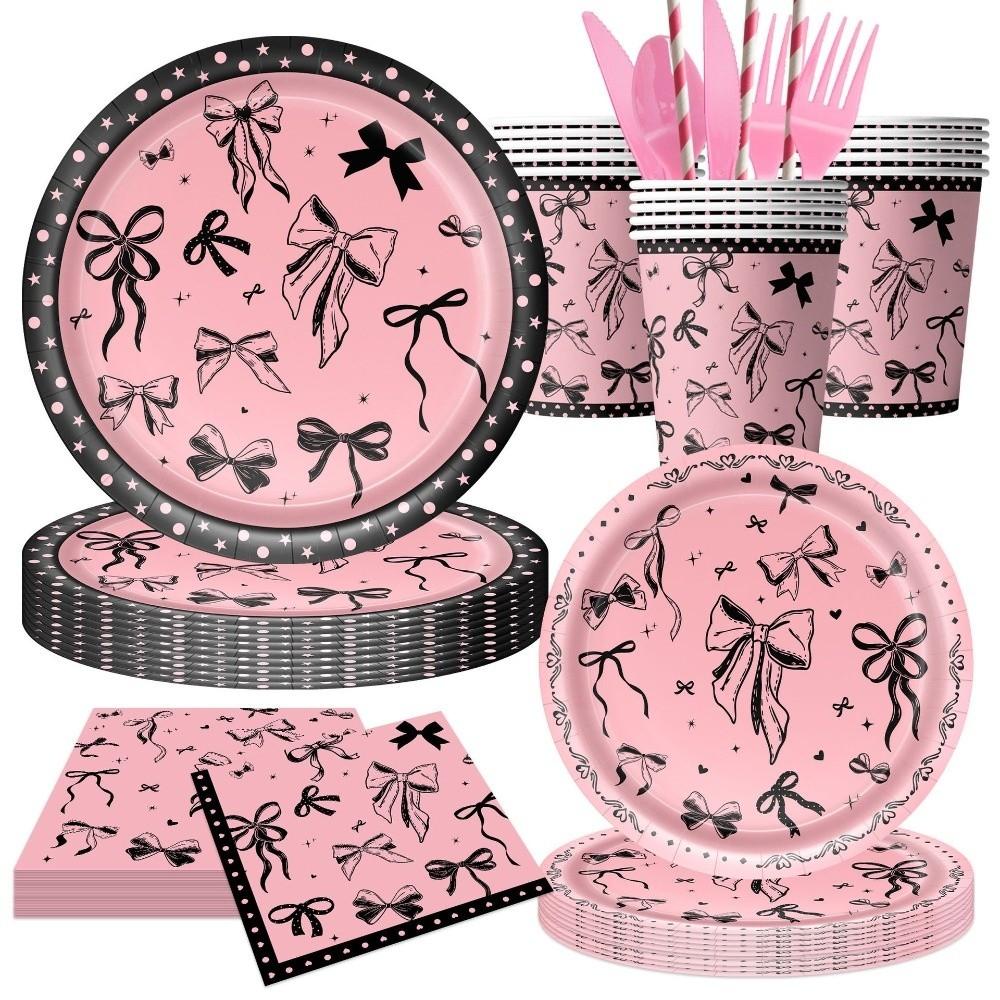Pink Black Disposable Tablewares Plastic Party Banners New Birthday Party Decor Party Supplies