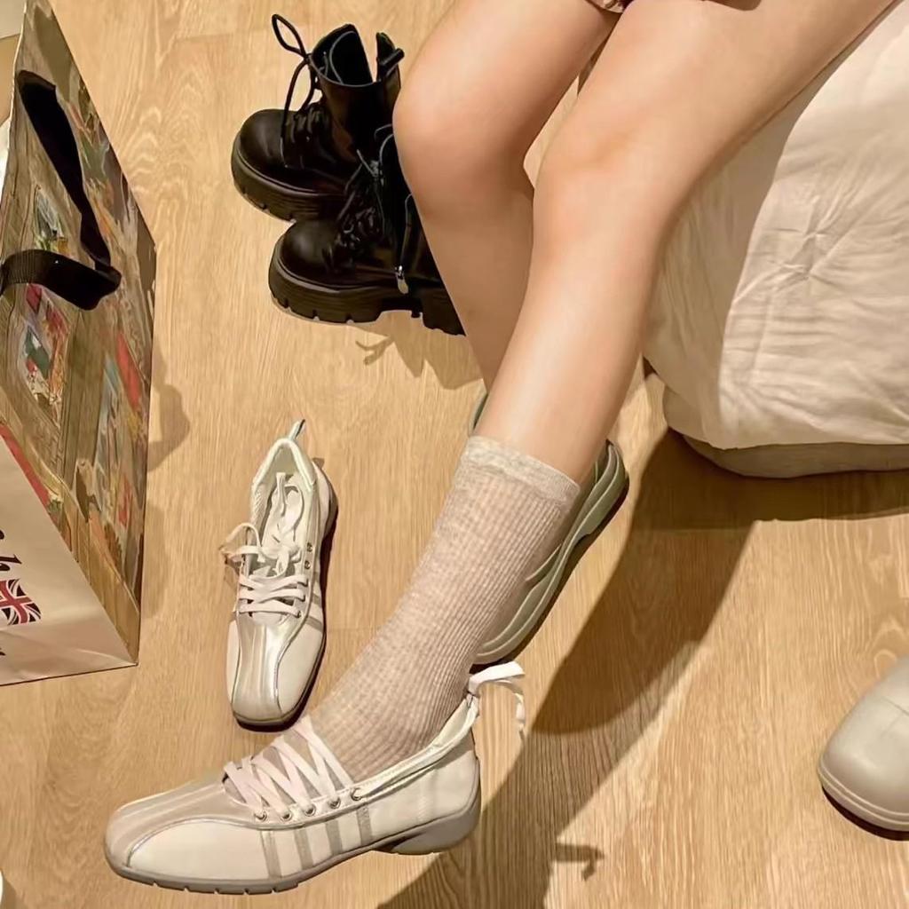 Niche Style White Lace-Up Ballet Flats for Women - 2025 Spring/Autumn Casual Mary Jane Shoes