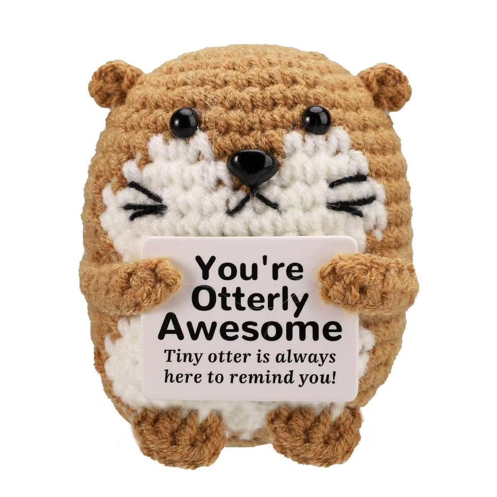 Crochet Positive Energy Otter Doll With Card Home Room Decoration Handmade Adorable Animal Knitted Otter Desktop Ornament Gifts