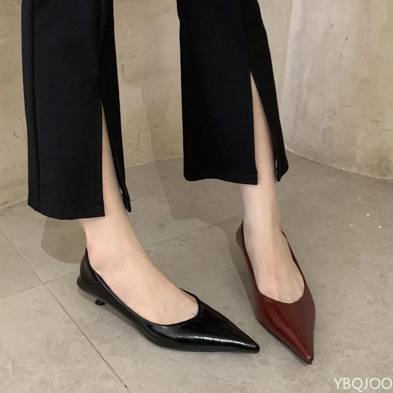 Модные туфли Naked Luxury для женщин из мягкой кожи на тонком каблуке с острым носком, женские туфли на низком ходу, универсальные для работы, из мягкой кожи на тонком каблуке