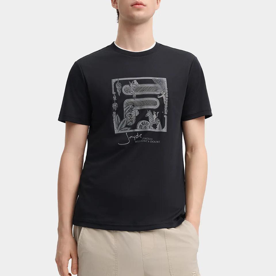 Fila American Classic Fashion Loose Comfortable T-Shirt Men Tops Black F11M438117FBK