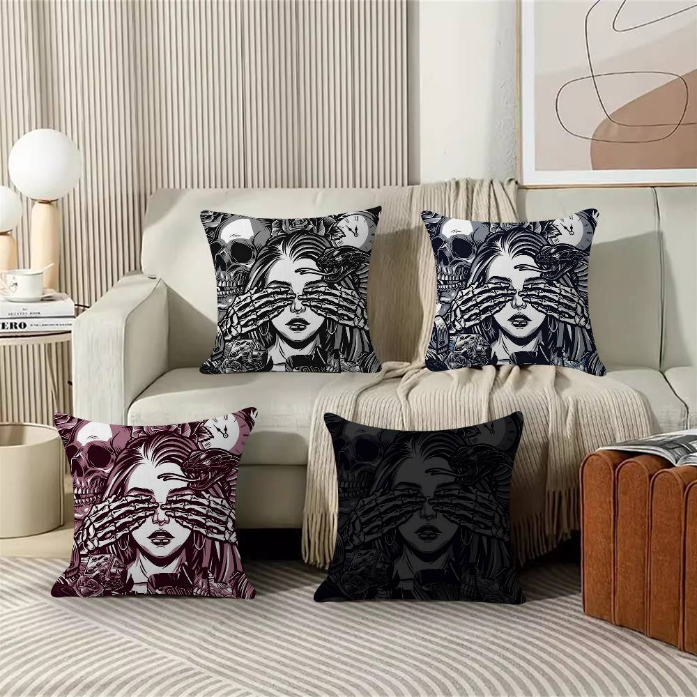 Artistic Skeleton Girl Maple Design Cushion Cover Happy Autumn Harvest Decor Holiday Decorati Pillow Cover