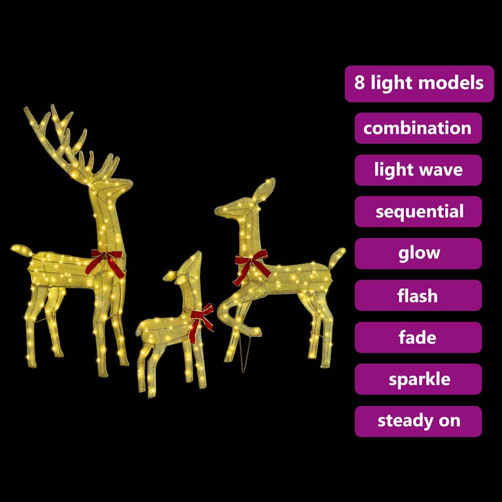 Reindeer Family Set of 3 Warm White Fabric 68 x 26 x 127 cm