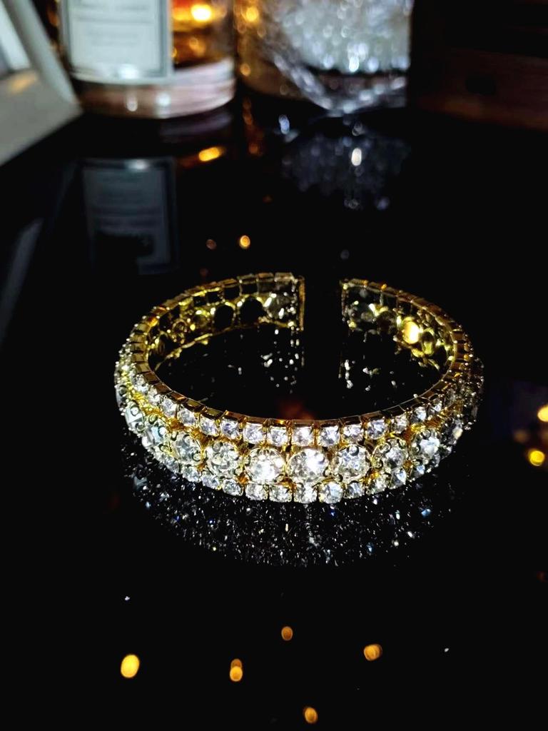 Корейский стиль сверкающий стразами свадебный браслет: Кристальный эластичный браслет в четыре ряда