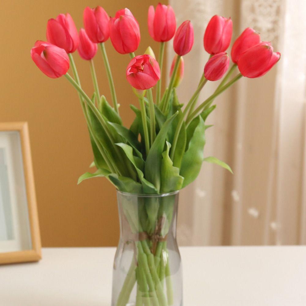 5pcs 5 Heads Artificial Tulips Flowers Real Touch Fake Flowers  Birthday Decor